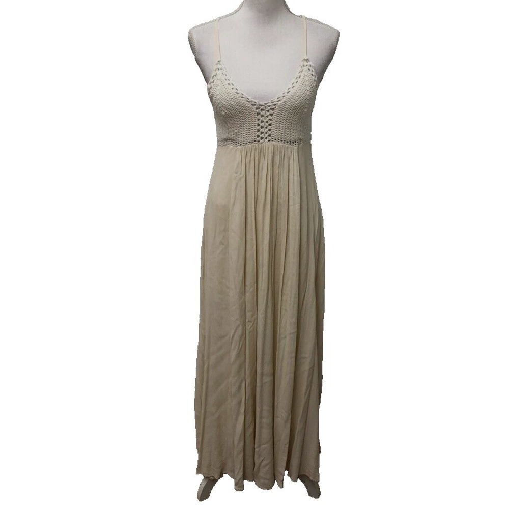 Lulus Crochet Top Maxi Dress Womens Small Cream Summer Fairy Boho Beachy‎